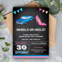 Wheels or Heels Gender Reveal Party Invitation