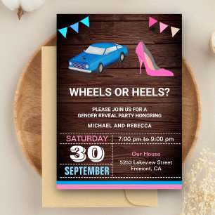 Wheels or Heels Gender Reveal Party Invitation