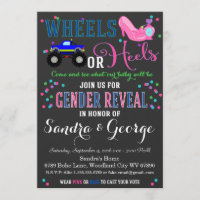 Wheels or Heels Gender Reveal Party Invitation