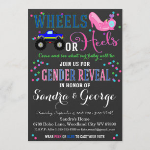 Wheels or Heels Gender Reveal Party Invitation