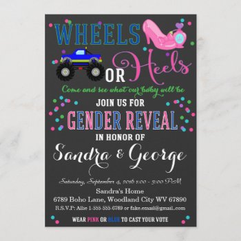 Wheels Or Heels Gender Reveal Party Invitation by TiffsSweetDesigns at Zazzle