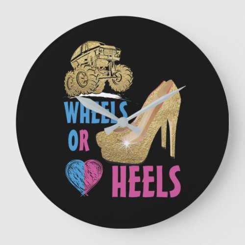 Wheels Or Heels Your Mommy Loves You Gender Reveal Large Clock