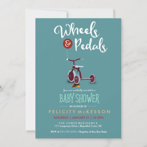 Wheels  Pedals Neutral Baby Shower Invitation