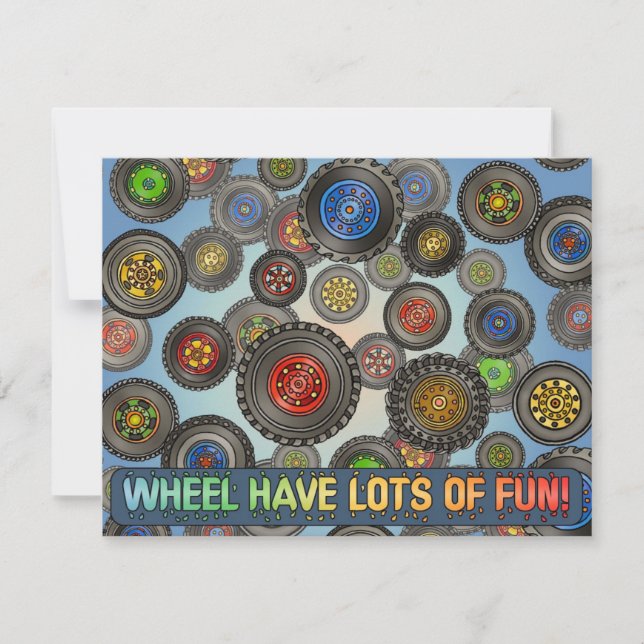 Wheels Tires Car Truck Theme Kids Party Invitation (Front)