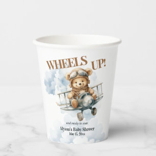 Wheels Up Teddy Bear Airplane Baby Shower Paper Cups