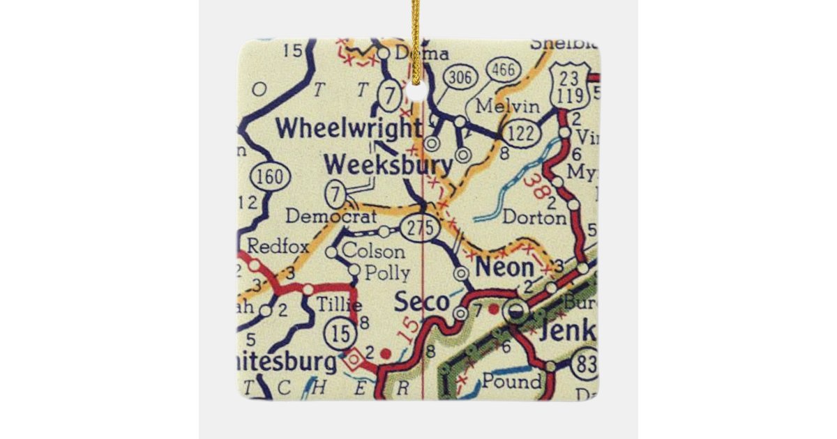 Wheelwright KY Vintage Map Ceramic Ornament Zazzle