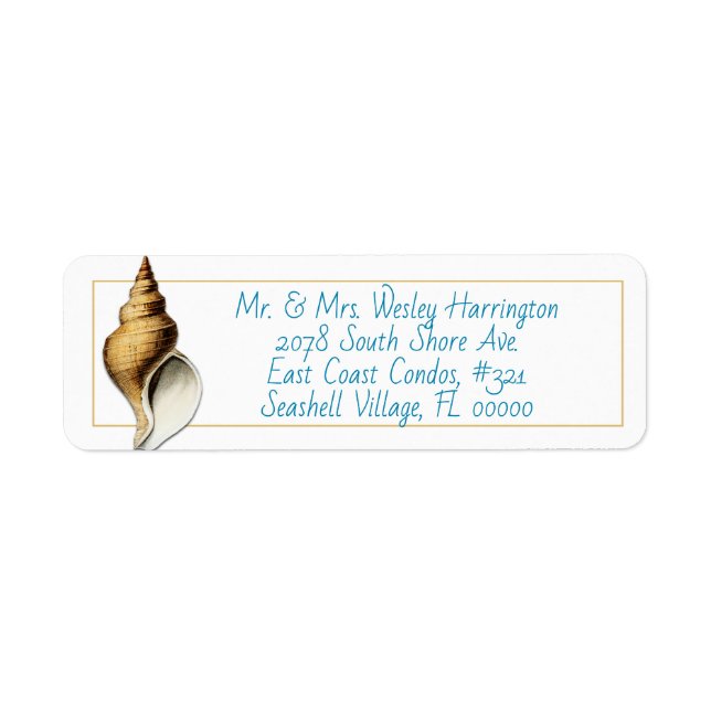Whelk Shell Blue Printed Return Address Labels (Front)