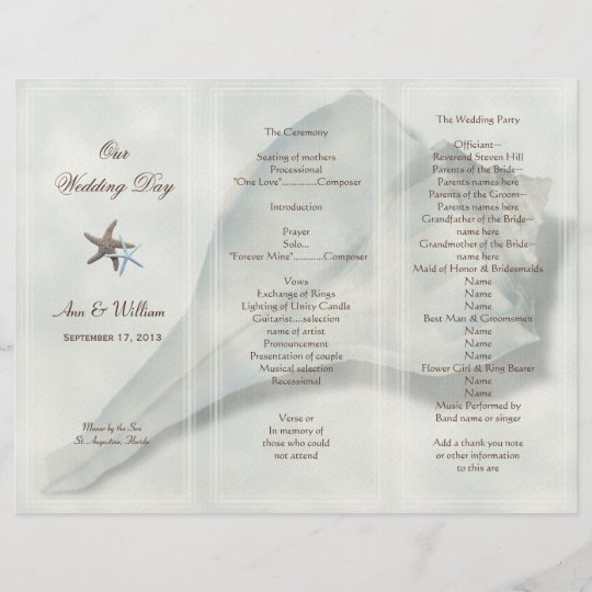 Whelk Shell Tri Fold Wedding Program Template Zazzle Com