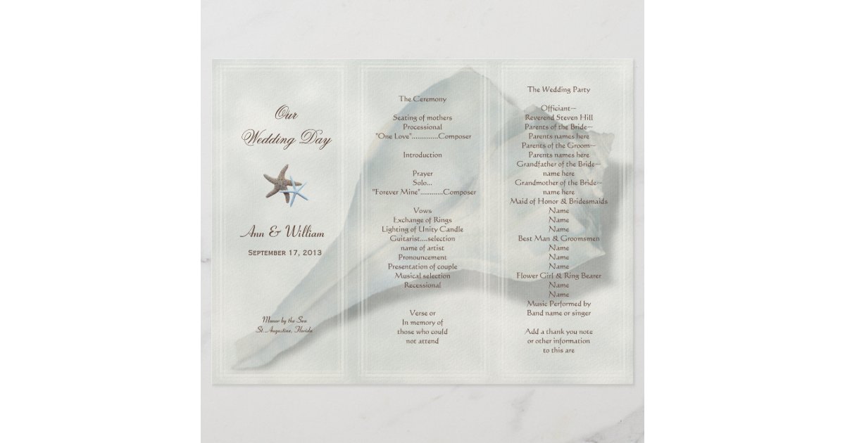 Whelk Shell Tri Fold Wedding Program Template Zazzle Com