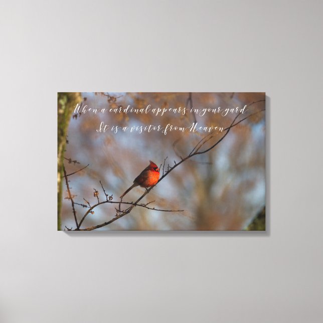 When a cardinal appears in your yard photograph canvas print (Front)