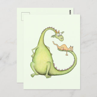 When a dragon finds a cat in its tail postcard