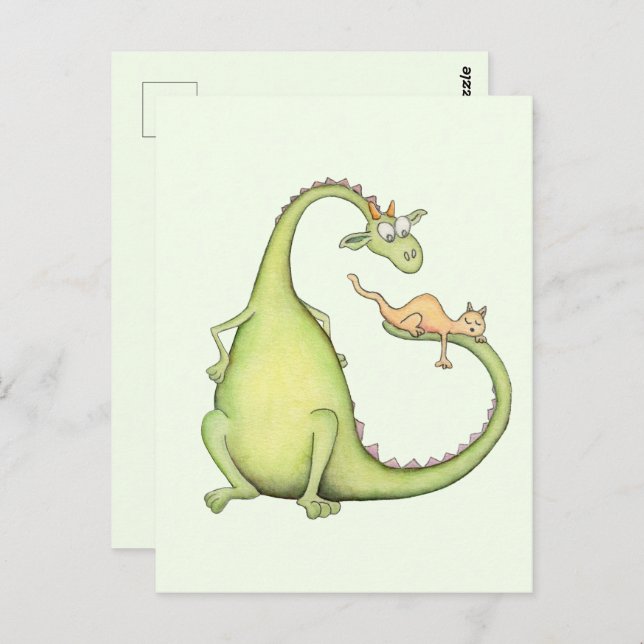 When a dragon finds a cat in its tail postcard (Front/Back)