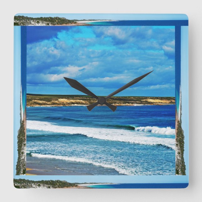 When Beach Waves Come Rolling In, Square Wall Clock (Front)