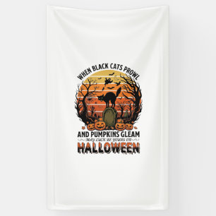 When Black Cats Prowl Halloween Cat Tombstone Pump Banner