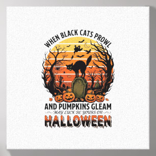 When Black Cats Prowl Halloween Cat Tombstone Pump Canvas Photo Tile
