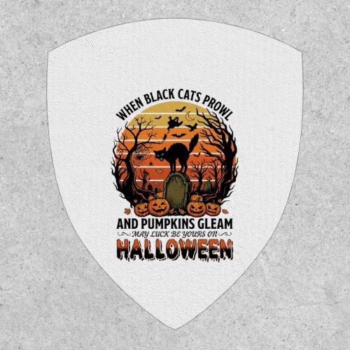 When Black Cats Prowl Halloween Cat Tombstone Pump Patch