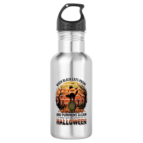 When Black Cats Prowl Halloween Cat Tombstone Pump Stainless Steel Water Bottle