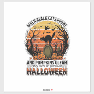 When Black Cats Prowl Halloween Cat Tombstone Pump Sticker