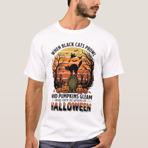 When Black Cats Prowl Halloween Cat Tombstone Pump T-Shirt