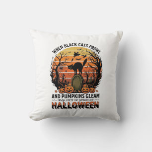 When Black Cats Prowl Halloween Cat Tombstone Pump Throw Pillow