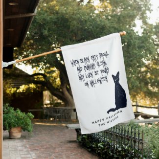 When Black Cats Prowl - Halloween Poem House Flag