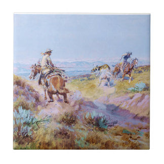 “When Cows Were Wild” by Charles M Russell Ceramic Tile