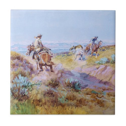 When Cows Were Wild by Charles M Russell Ceramic Tile