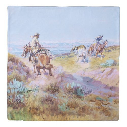 When Cows Were Wild by Charles M Russell Duvet Cover