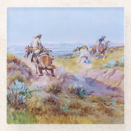 When Cows Were Wild by Charles M Russell Glass Coaster