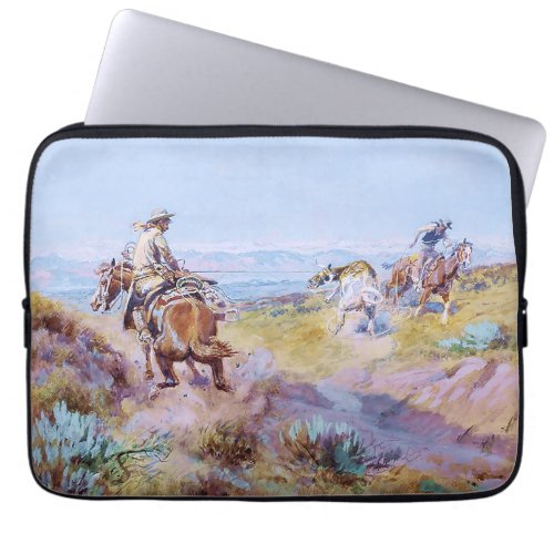 When Cows Were Wild by Charles M Russell Laptop Sleeve