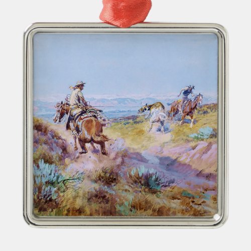 When Cows Were Wild by Charles M Russell Metal Ornament