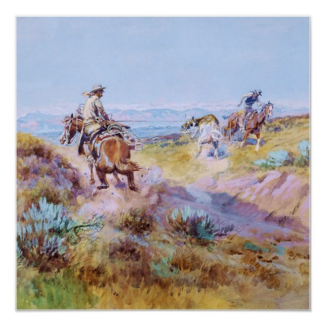 “When Cows Were Wild” by Charles M Russell Poster (Front)