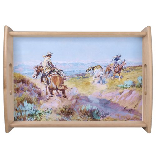 When Cows Were Wild by Charles M Russell Serving Tray