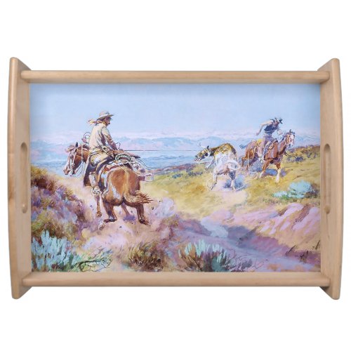 When Cows Were Wild by Charles M Russell Serving Tray