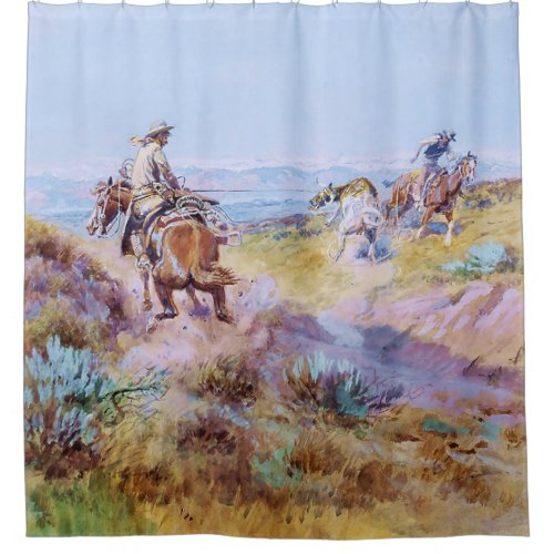 When Cows Were Wild by Charles M Russell Shower Curtain