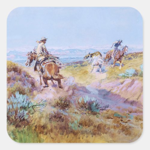 When Cows Were Wild by Charles M Russell Square Sticker