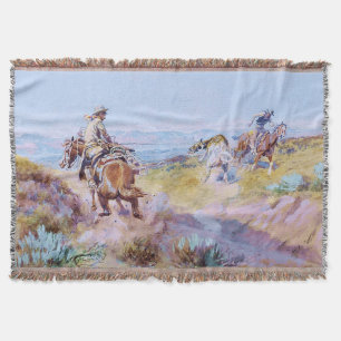 “When Cows Were Wild” by Charles M Russell Throw Blanket