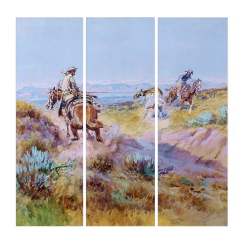 When Cows Were Wild by Charles M Russell Triptych