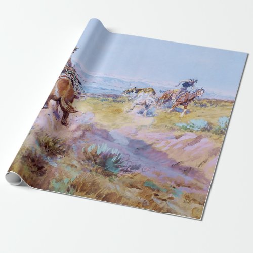 When Cows Were Wild by Charles M Russell Wrapping Paper