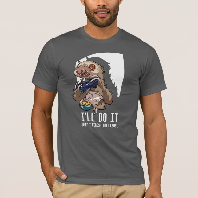 When I Finish This Level Gamer Sloth Cartoon T-Shirt (Front)