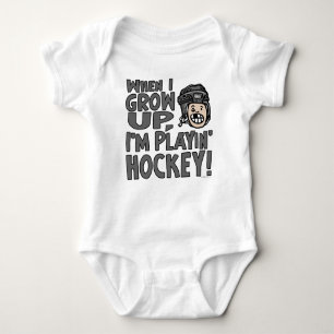 When I Grow Up I'm Playing Hockey Black Helmet Baby Bodysuit