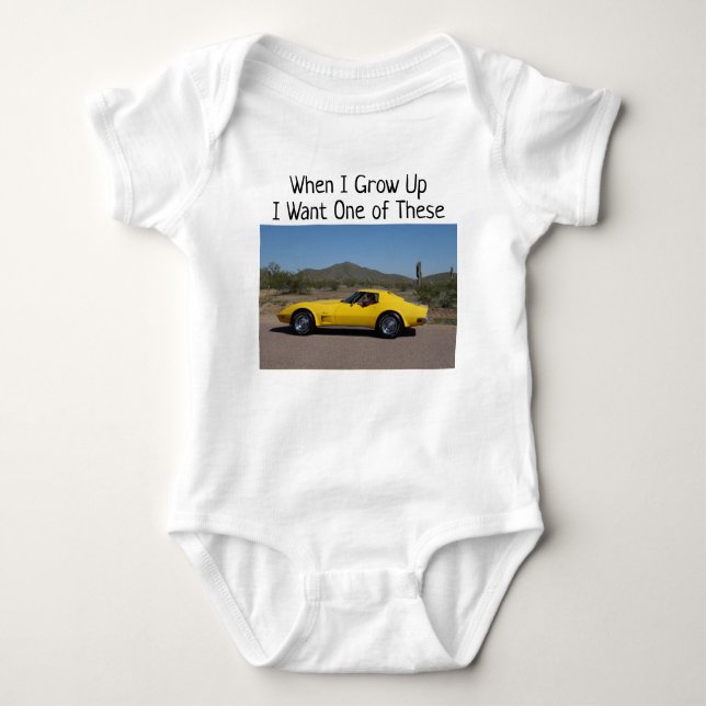 When I Grow Up Yellow 1973 Corvette Baby Bodysuit (Front)