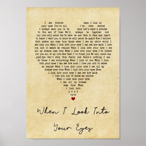 When I Look Into Your Eyes Vintage Heart Song Poster