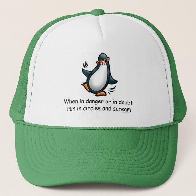 When in danger Funny Penguin Trucker Hat (Front)