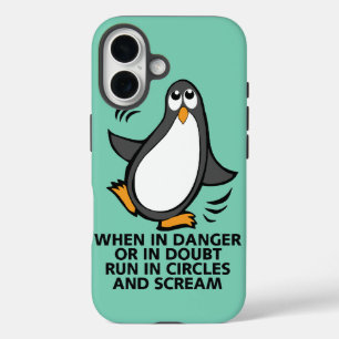 When in Danger or in Doubt Funny Penguin Graphic iPhone 16 Case