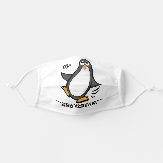 When in Danger or in Doubt  Funny Penguin | WHITE Adult Cloth Face Mask (Front, Unfolded)