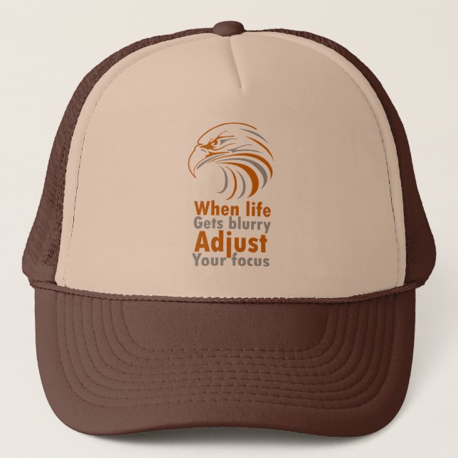 When life gets blurry adjust your focus paper plat trucker hat (Front)