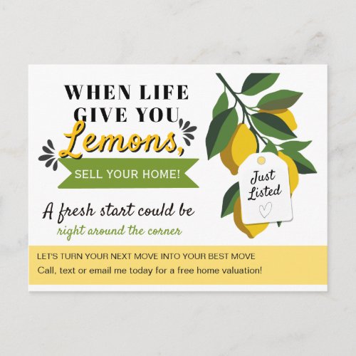When Life Gives You Lemons Sell Your Home Real Announcement Postcard