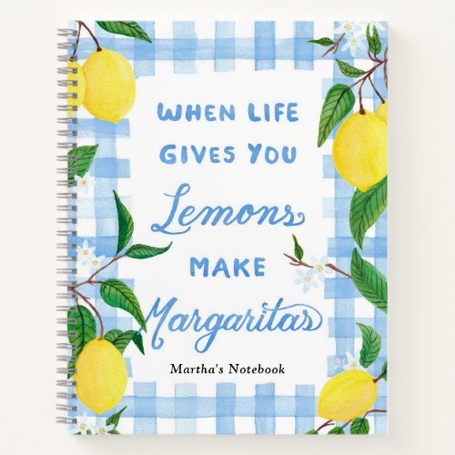 When life gives you lemons watercolor Gingham Notebook