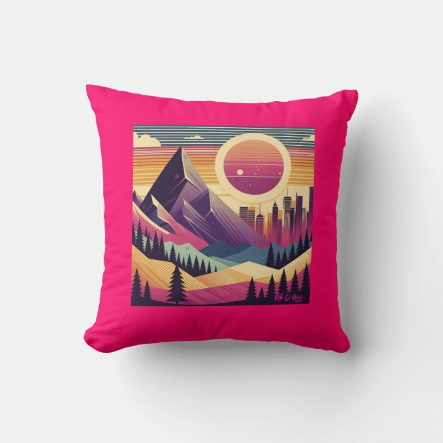 When Mountain Met City Throw Pillow (Front)